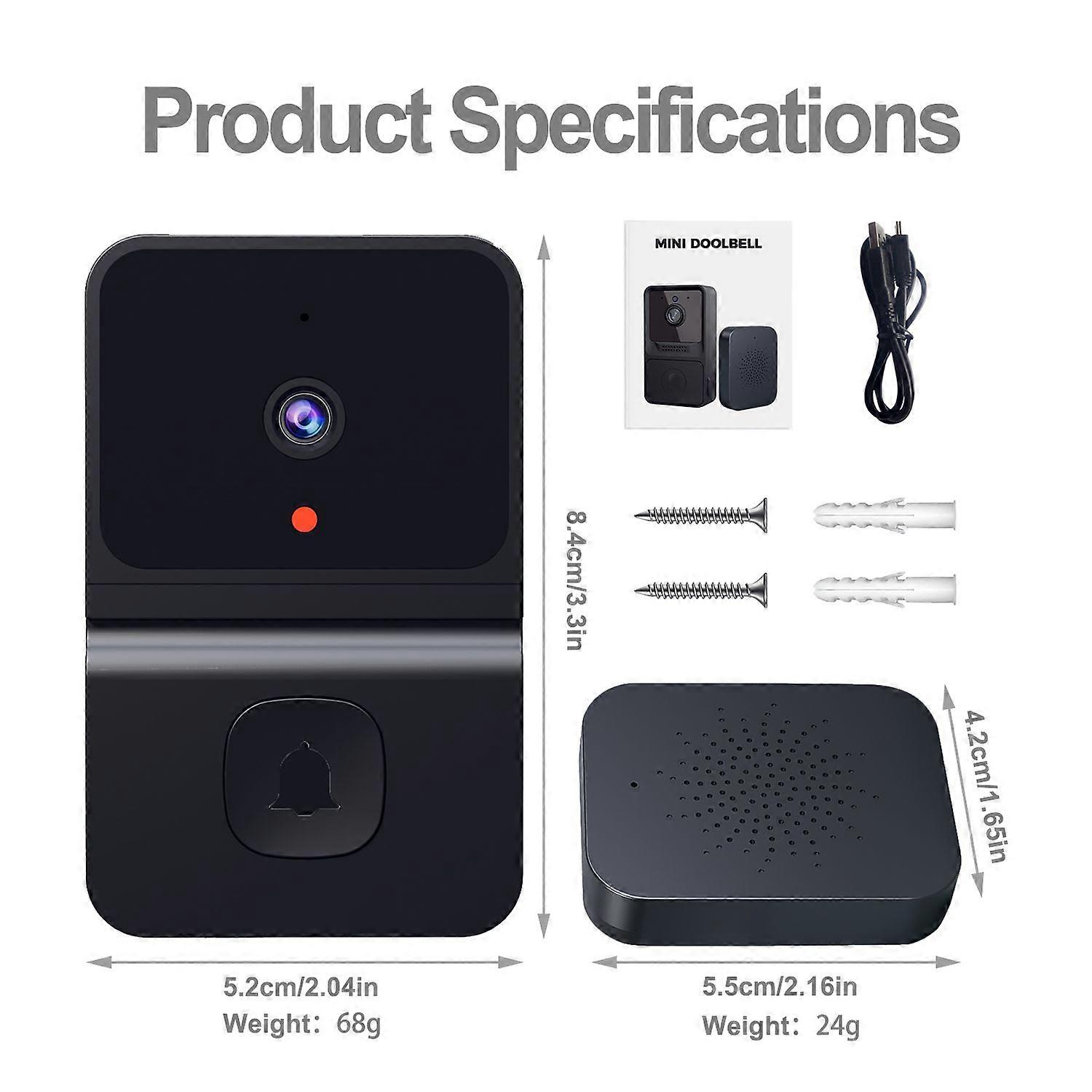Wireless Doorbell Camera with Chime-WiFi Video Doorbell - Home Security Camera Doorbell Kit, Real Time Alerts, Night Vision