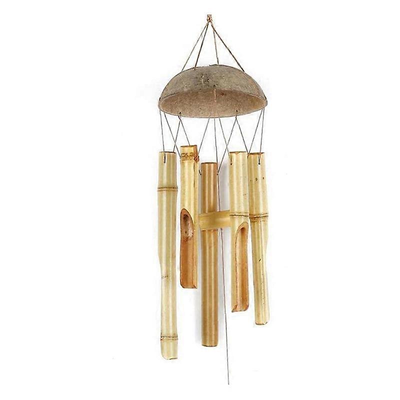 Bamboo Wind Chime Light Color Five Tube Natural Coconut Shell Wood
