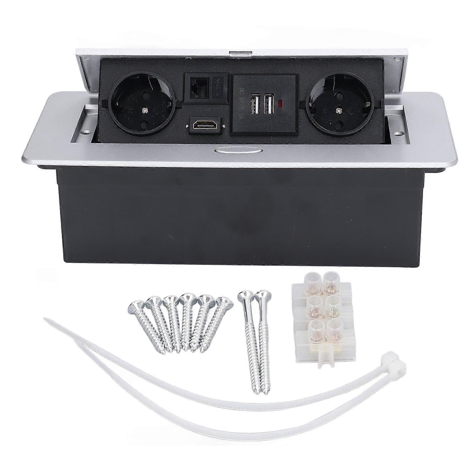 Desktop Socket 16A Power Strip Table Connection Box Dual USB Standard AC Welding Free for Office