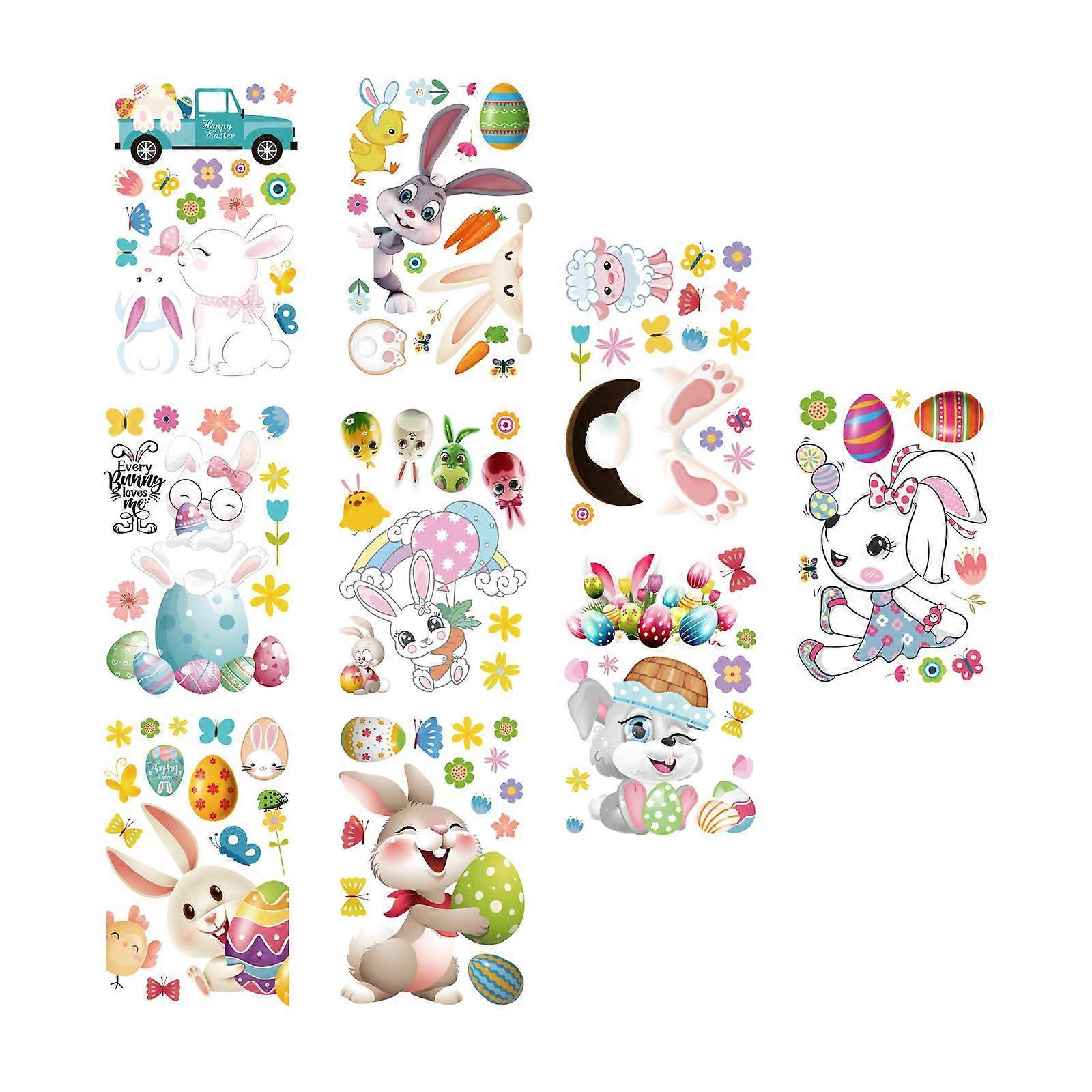 9Pcs Easter Window Stickers Double Sided Window Clings Glass Windows Decorations