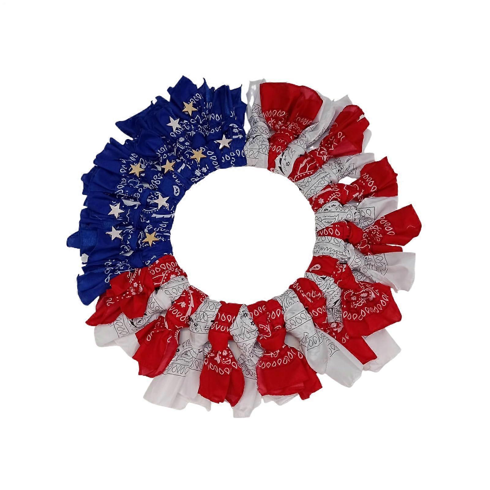 Patriotic Memorial Wreath for 4th of July, Handcrafted Garland for Garden