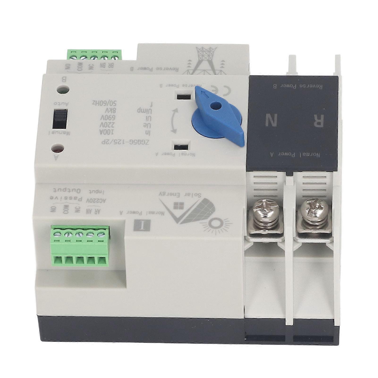 Dual Power Automatic Transfer Switch 2P 100A Solar Isolation Fast Switching Controller 220V