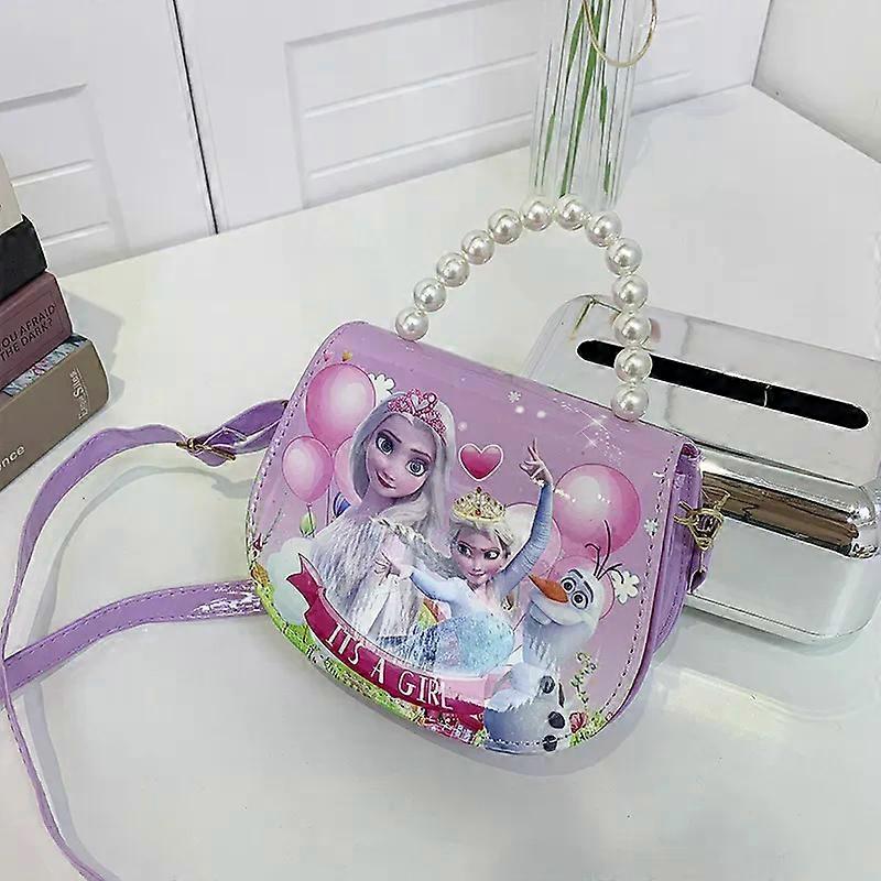 New Frozen 2 Elsa Princess Shoulder Bag Girl Kids Pearl Handbag Shopping Bags-Balloon Princess II Purple