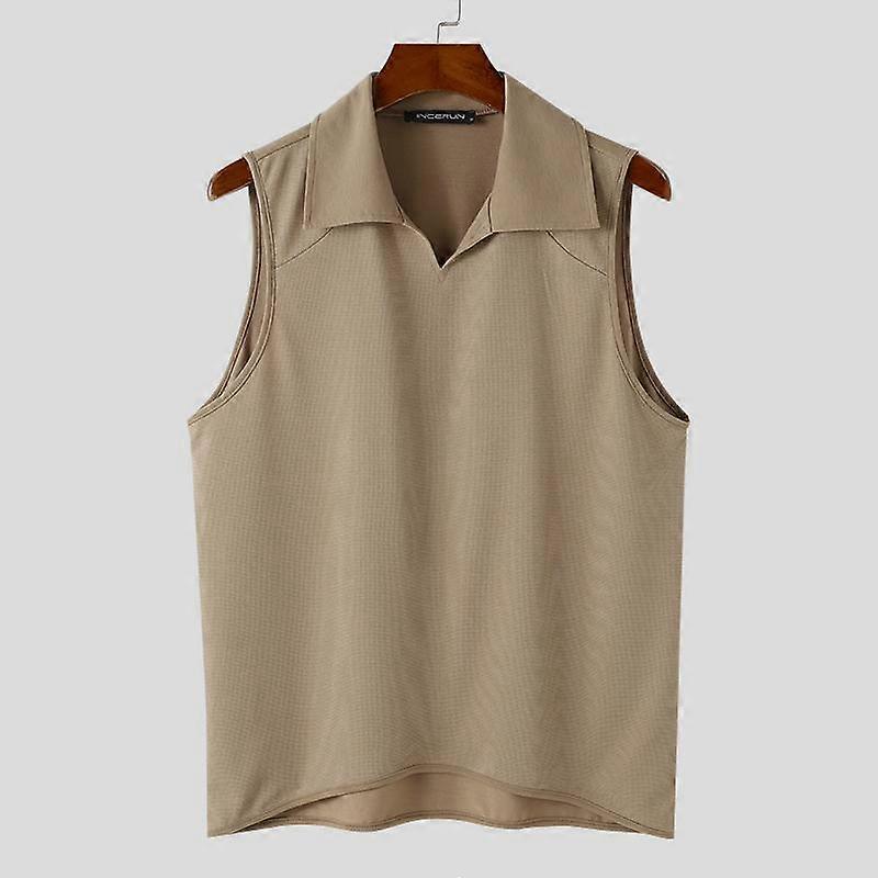 INCERUN Men Sleeveless Lapel Neck Loose Tank Tops Vests