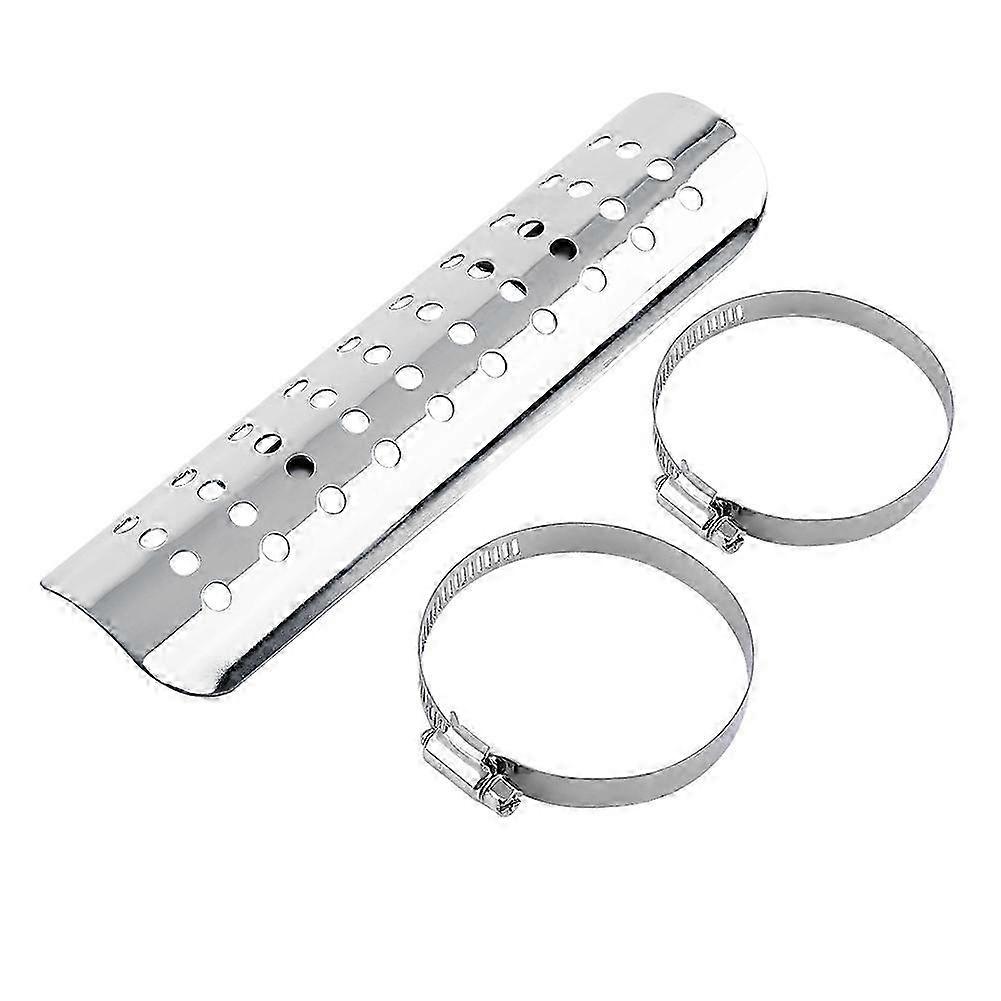 Universal Motorcycle Heat Shield Straight Exhaust Pipe Cover Silver