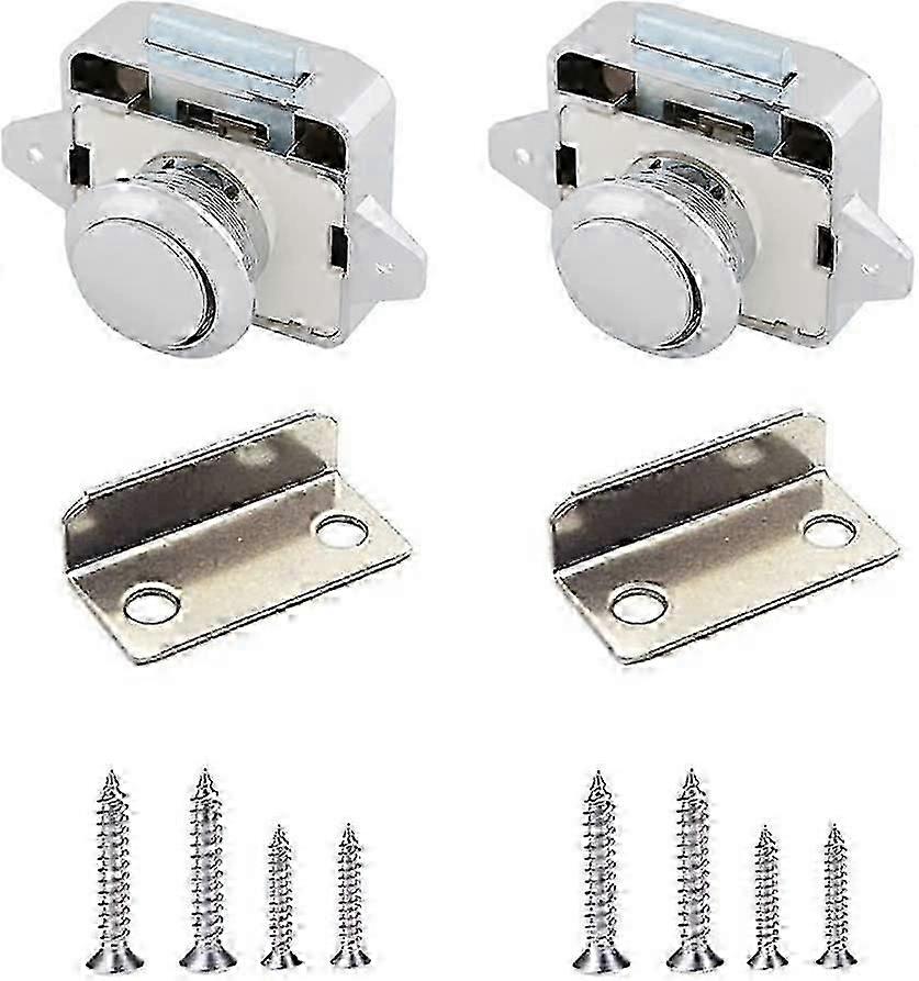 RV Hanging Cabinet Handle Lock Button Lock (Chrome) 2 Pieces