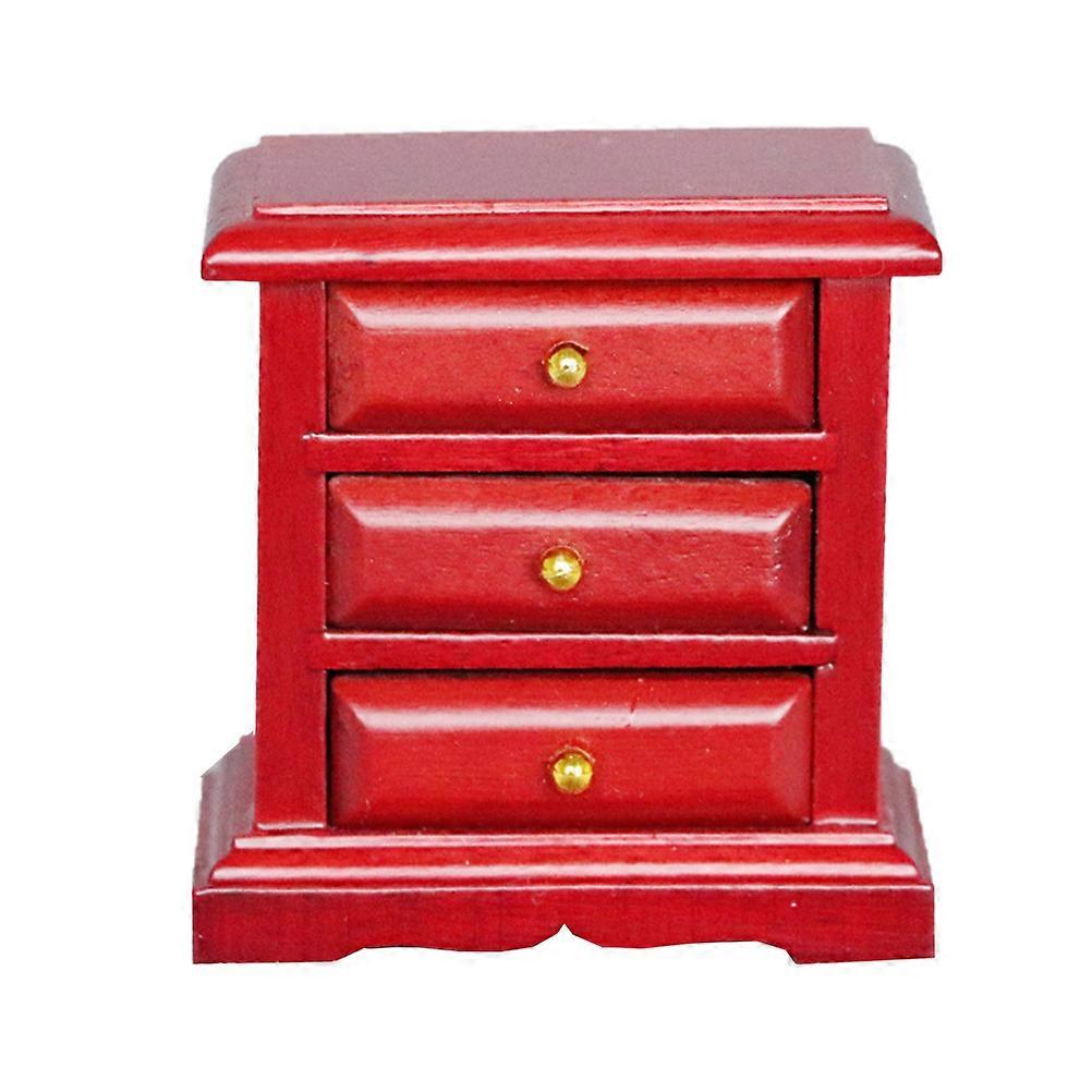 Red Mini Bedside Cupboard Model for Decor Synthetic Material DIY Photo Props Small Size