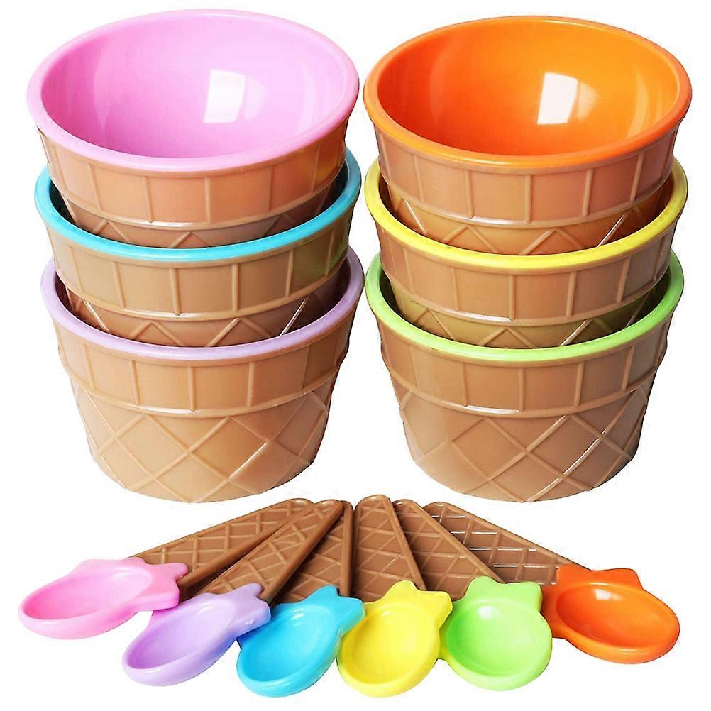 Ice Cream Bowls With Spoons Cute Ice Cream Bowls For Children Home Decoration Assorted Color 9.80X9.80X6.20CM 1 Set