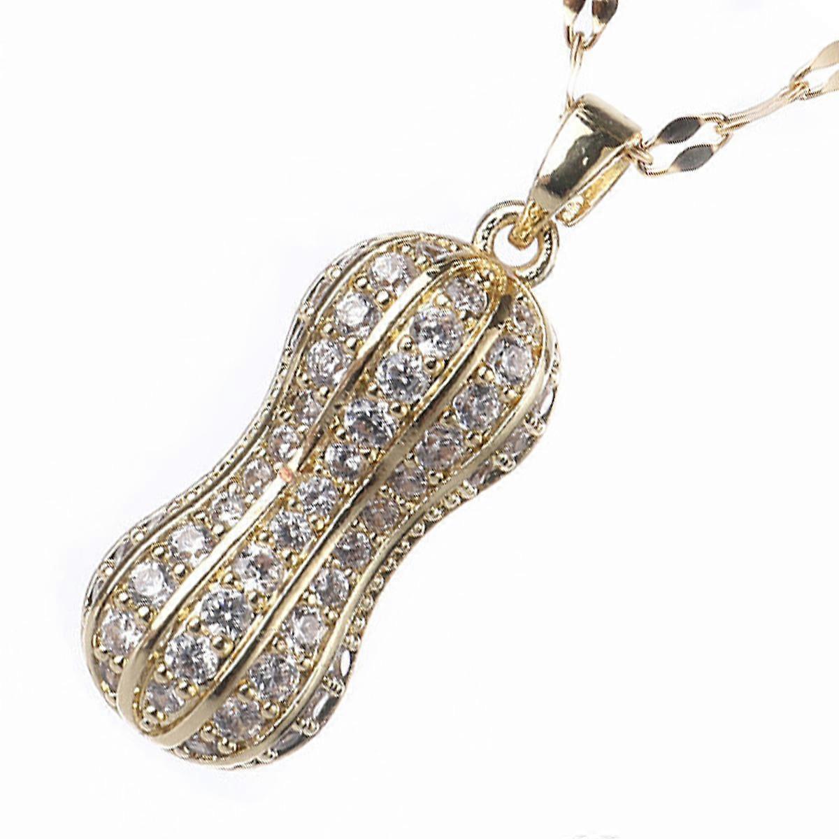 Clavicle Chain Necklace Peanut Shape Chic Pearl Inlaid Necklace Daily Wear Golden 50x3.5cm 1Pcs