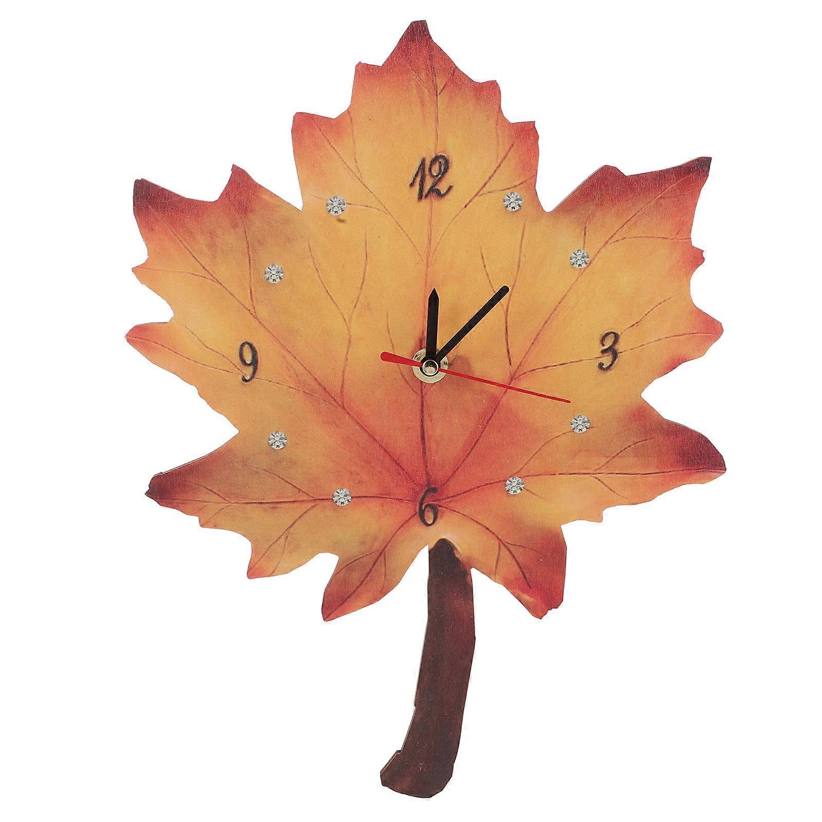 Modern Wall Clock Maple Leaf Shape Hanging Clock For Yellow 33x22.5cm Time Telling 1 Set