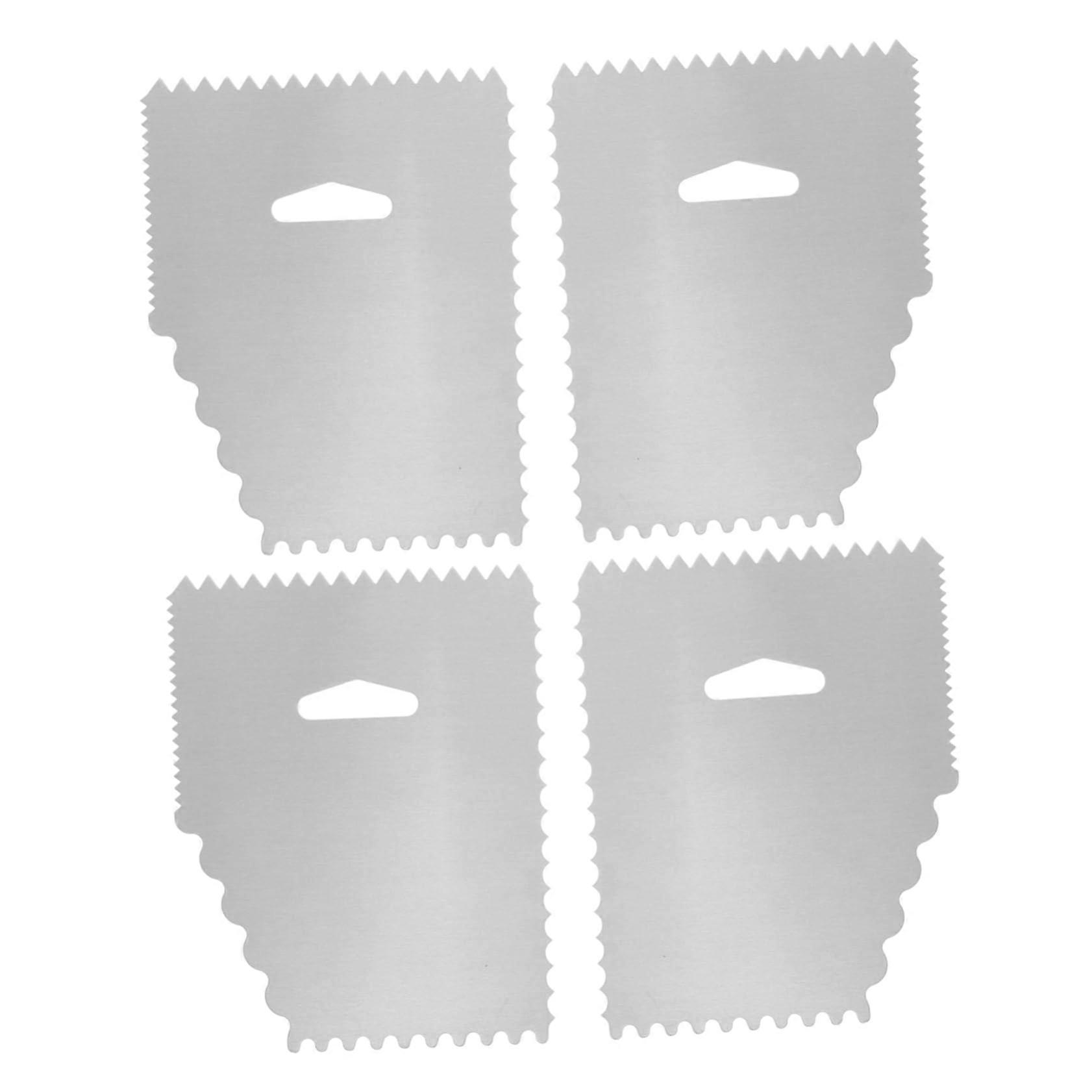 4-Piece Cake Icing Smoother Tool Set with Aluminium Alloy Edge Smoother and Contour Combs for Pastry Decorating