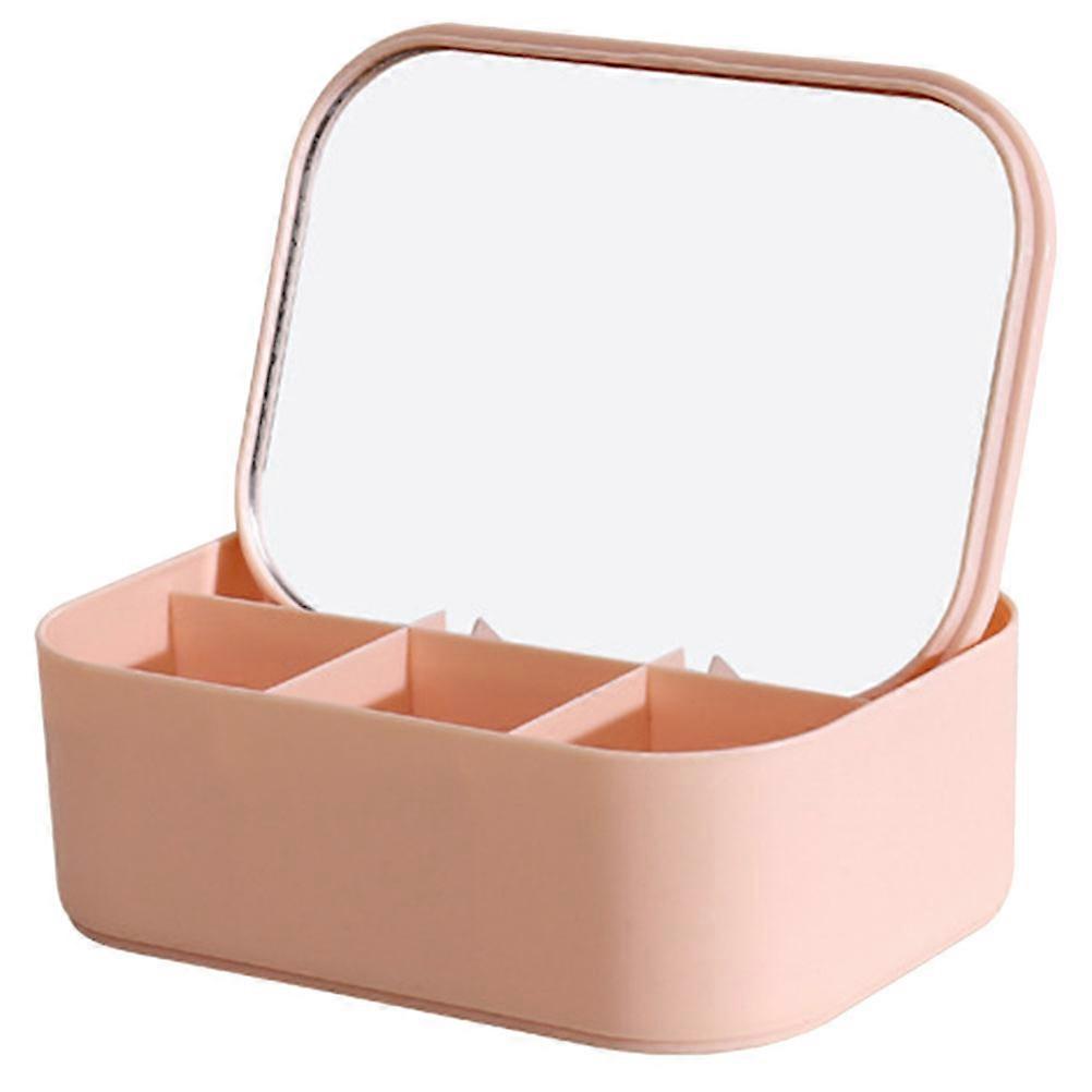 Compact Portable Jewelry Storage Box with Mirror – Multifunctional Organizer for Travel and Dorm Use, Stylish Pink Case with Compartments