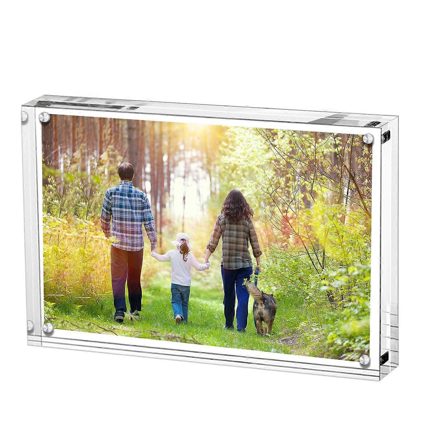 Acrylic Magnetic Photo Frame Double Sided, Clear Frameless Picture Holder for Desktop, 4x6 Inch Display