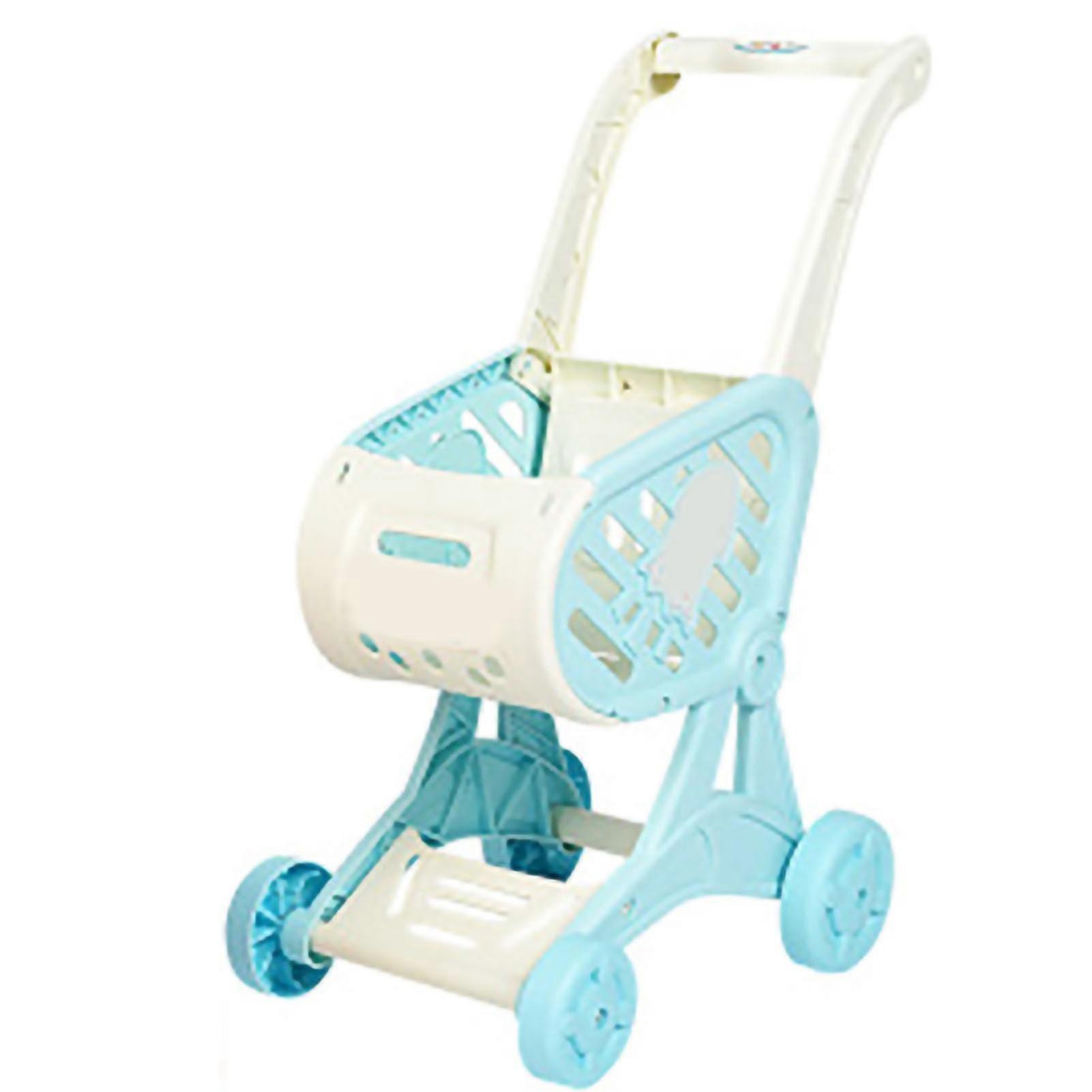 ドールハウスショッピングカートセットキッチンカットフルーツおもちゃスーパーマーケットベビーカーシミュレーション子供向けギフトブルー