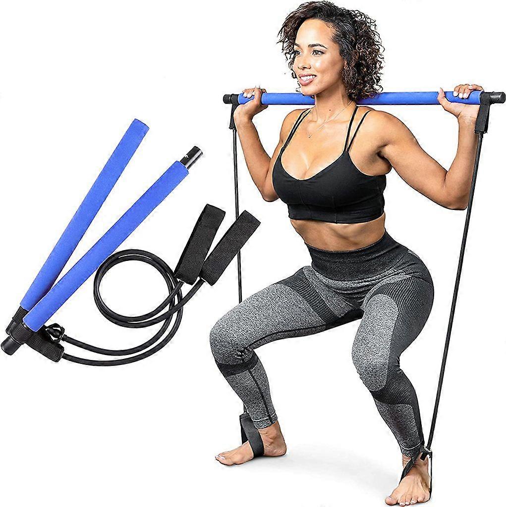 Pilates Bar Kit with Resistance Bands for Full-Body Shaping (Blue)