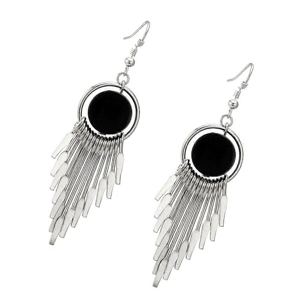 Circle Drop Earrings Round Hanging Stylish Fashionable Exaggerated Temperament Long Tassel Simple Versatile Ear Rings Silver 1Pair