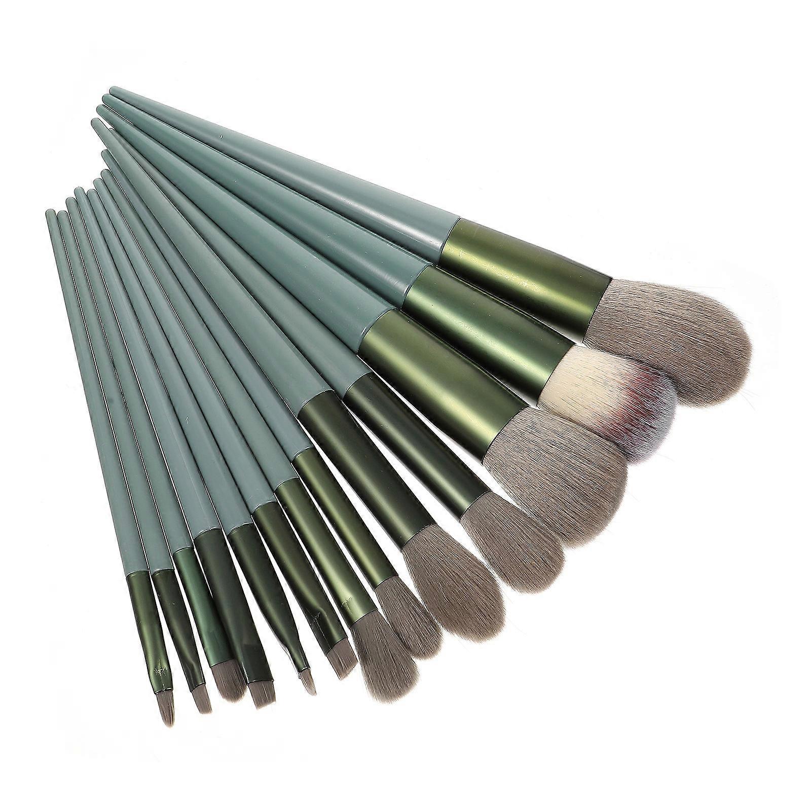 Makeup Application Tools Set Women Cosmetic Brushes For Face Eye Lip 13Pcs Green Plastic Ergonomic Handle Beginners