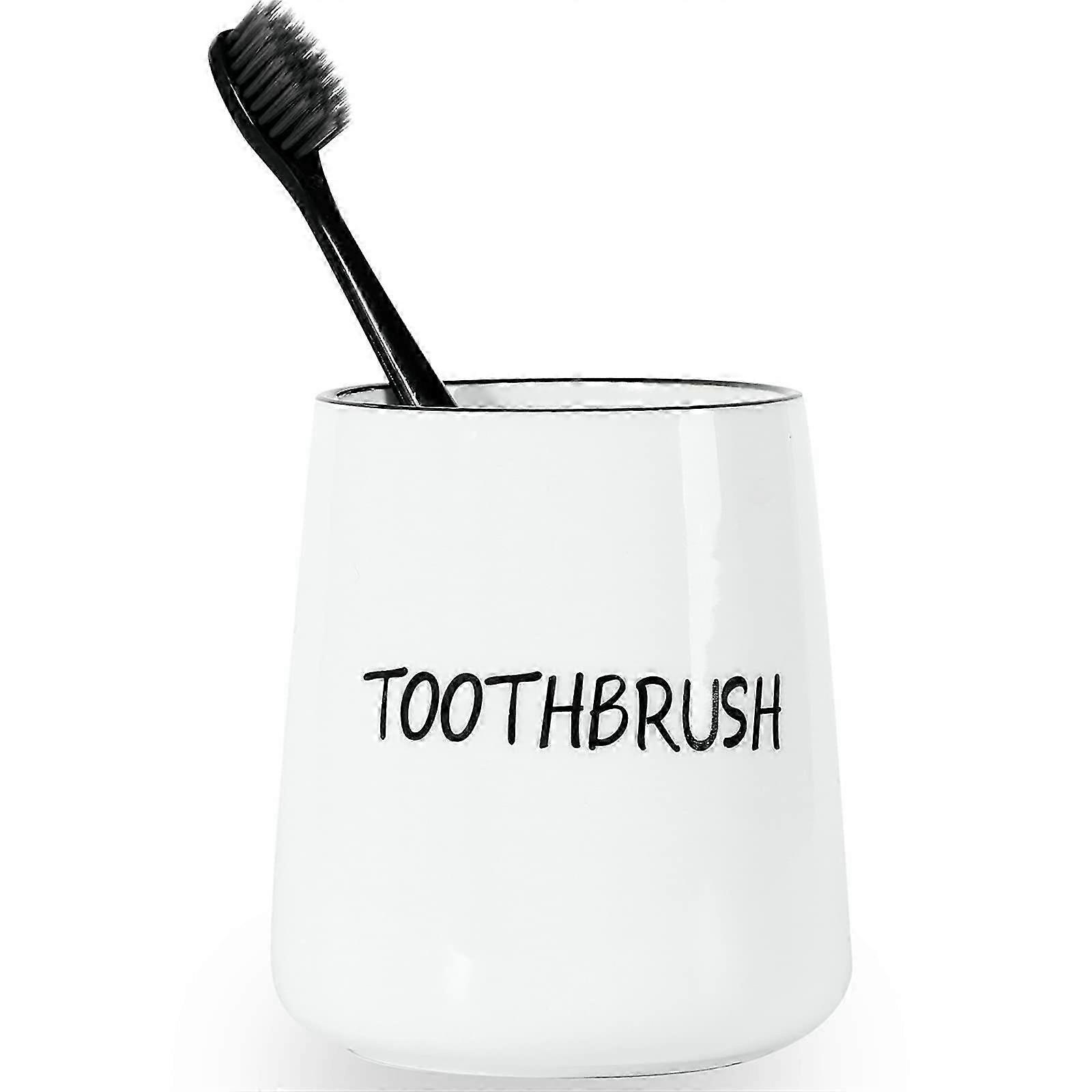 Ceramic farmhouse toothbrush holder, 3.5-inch size
