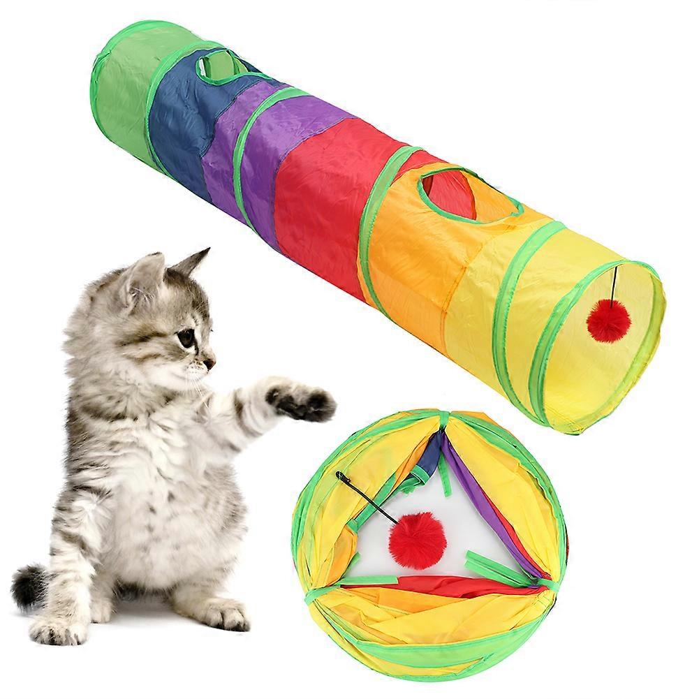 Pet Cat Polyester Foldable Multicolor Single Pass Tunnel with Plush Ball Toy