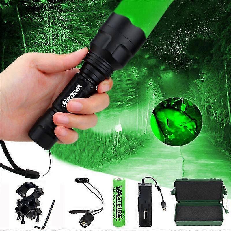 Tactical 2500lm T6 White Q5 Green/Red Light Flashlight with Scope Mount, Pressure Switch, 18650 Battery, and Charger