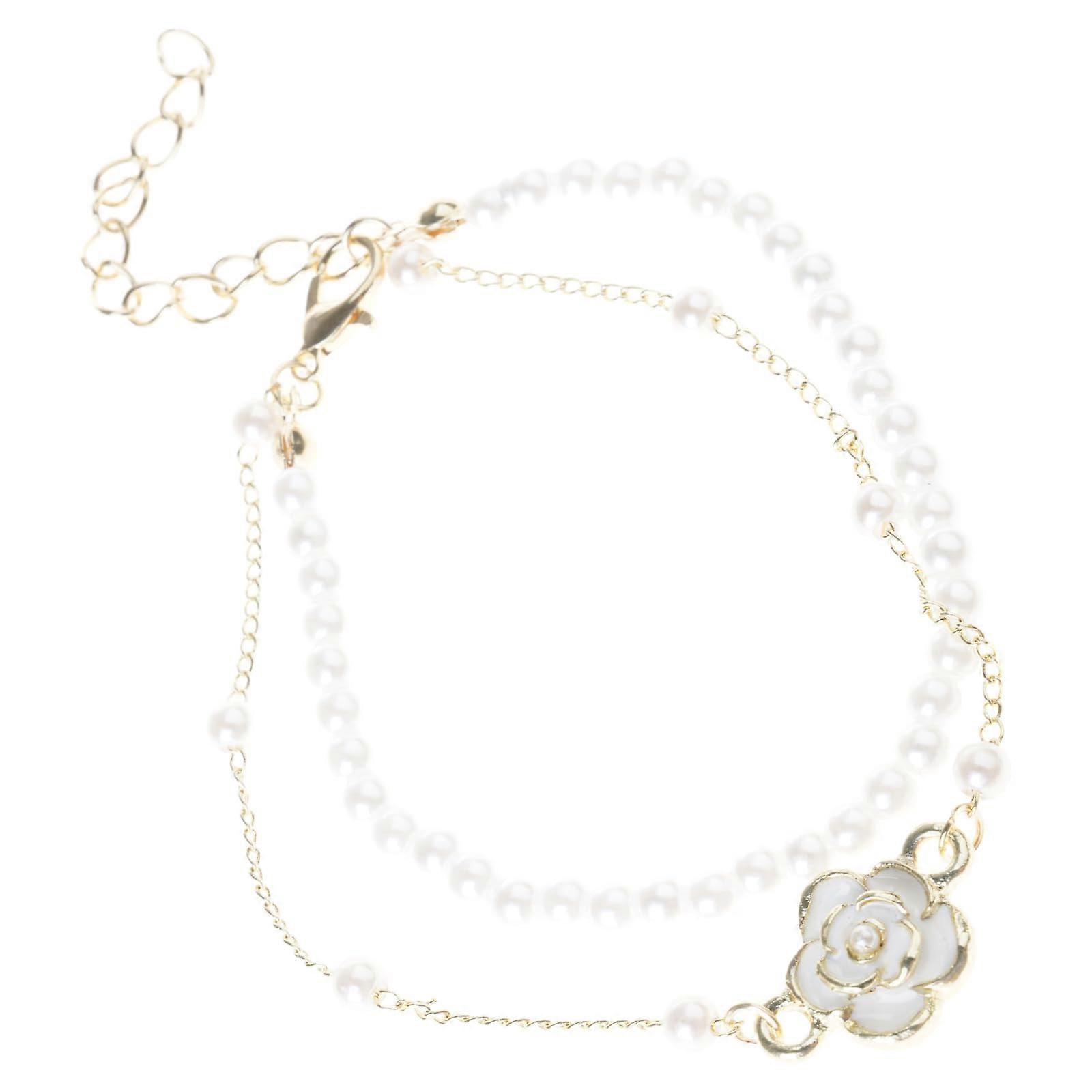 Vintage Flower Necklace with Elegant Double-Layer Simulated Pearls and Adjustable Chain for Women