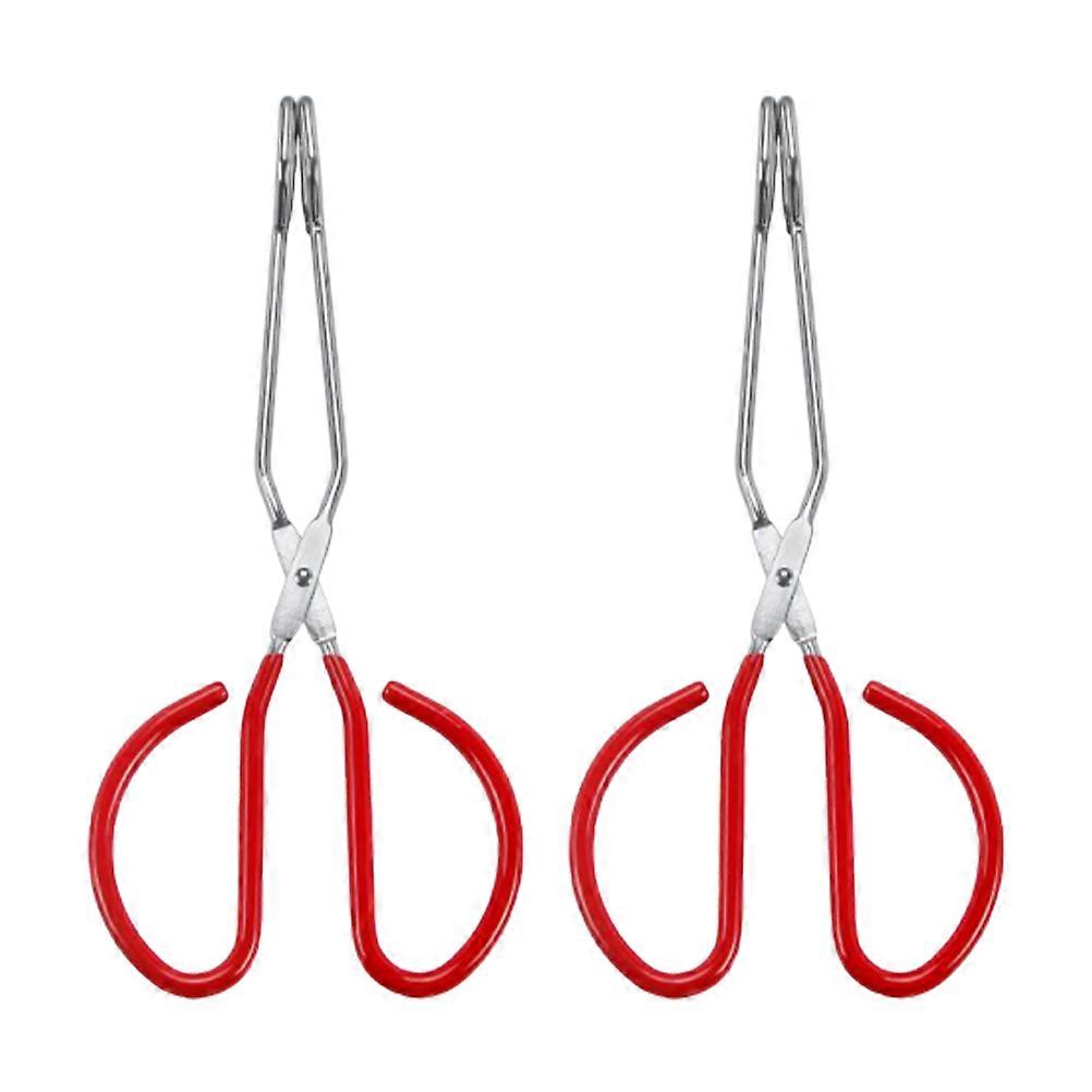 Stainless Steel Scald Food Clamp with Long Handles, Non Bending BBQ Bread & Steak Tongs for Indoor Cooking, Outdoor Grilling, Party Serving Red