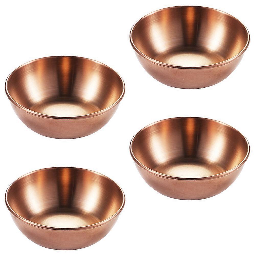 4pcs Stainless Steel Round Appetizer Dishes for Condiments & Dipping Sauishes, Smooth Easy Clean Surface, Rose Gold Finish Serving Trays for Snacks