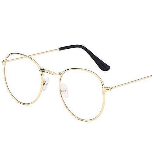 Metal Print Round Large Frame Glasses Unisex Retro Style Lightweight Clear Lens Spectacles in Gold and Black