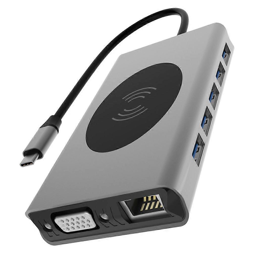 Usb-C Wireless Charging Hub 13-In-1 Usb Hub Aluminum Alloy For General Users Network Port 1Set