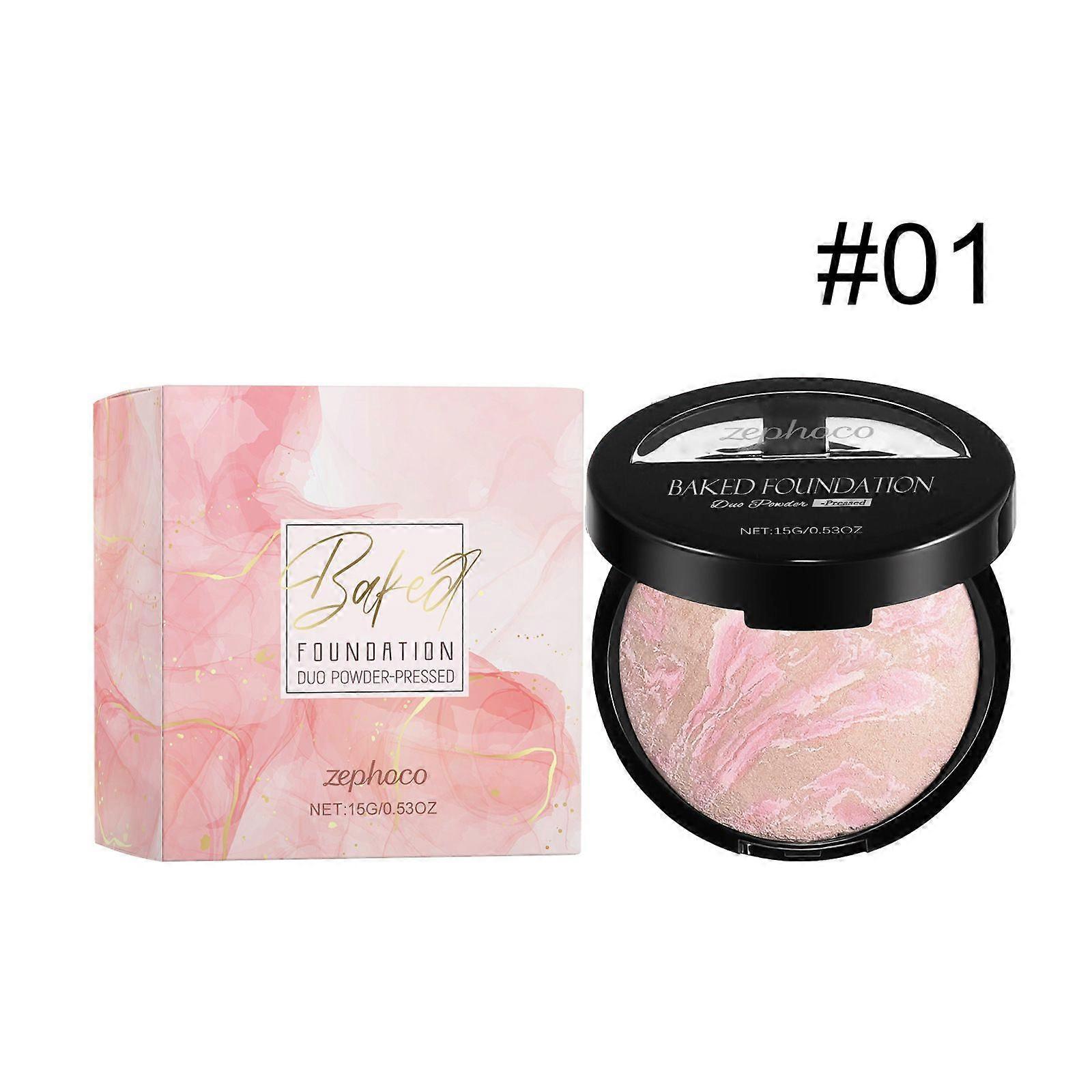 Marble Baked Makeup Setting Powder, Luminous Finish Waterproof Sweatproof Conceal Foundation, 24 H No-Transfer No Smudge Oil-Control Pressed Powder Ma