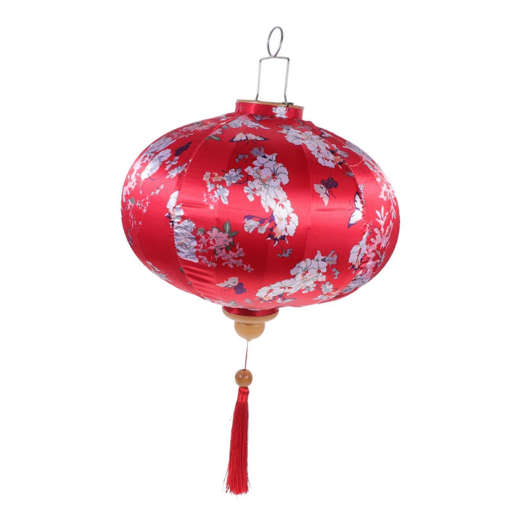 Large Retro Silk Lantern Decoration with Multicoloured Flowers and Hanging Tassels for Indoor and Garden Use