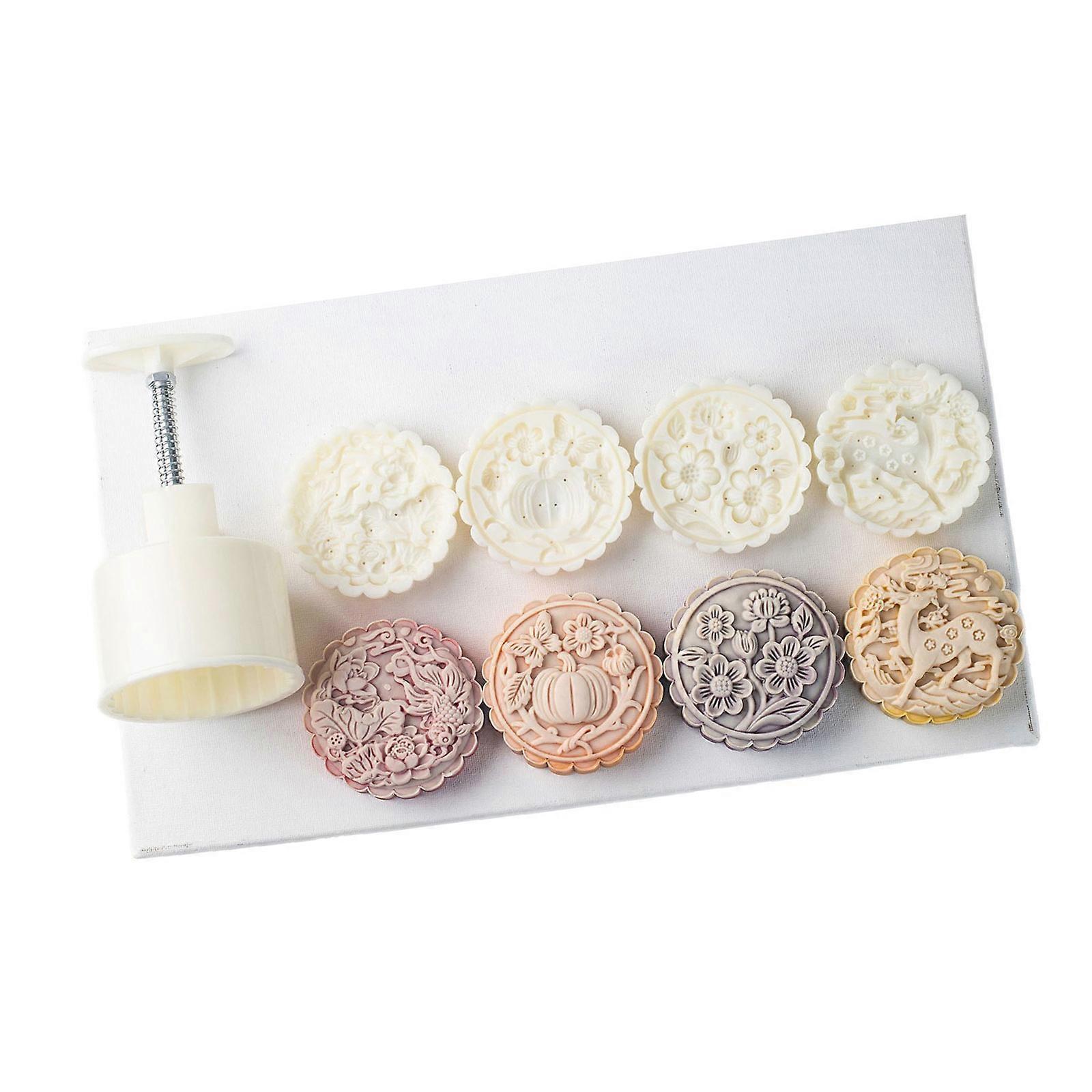 Round Flower Pattern Dessert Press Molds Cookie Molds Chinese MidAutumn Dessert Maker Decorating Tool for Cookie Multicolor