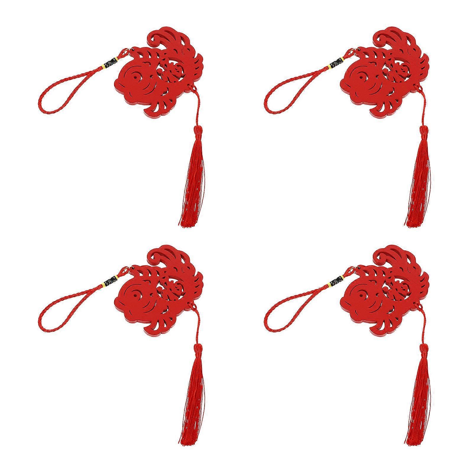Chinese Auspicious Pendant Home Decoration Traditional Chinese Style Red Rectangular 4Pcs
