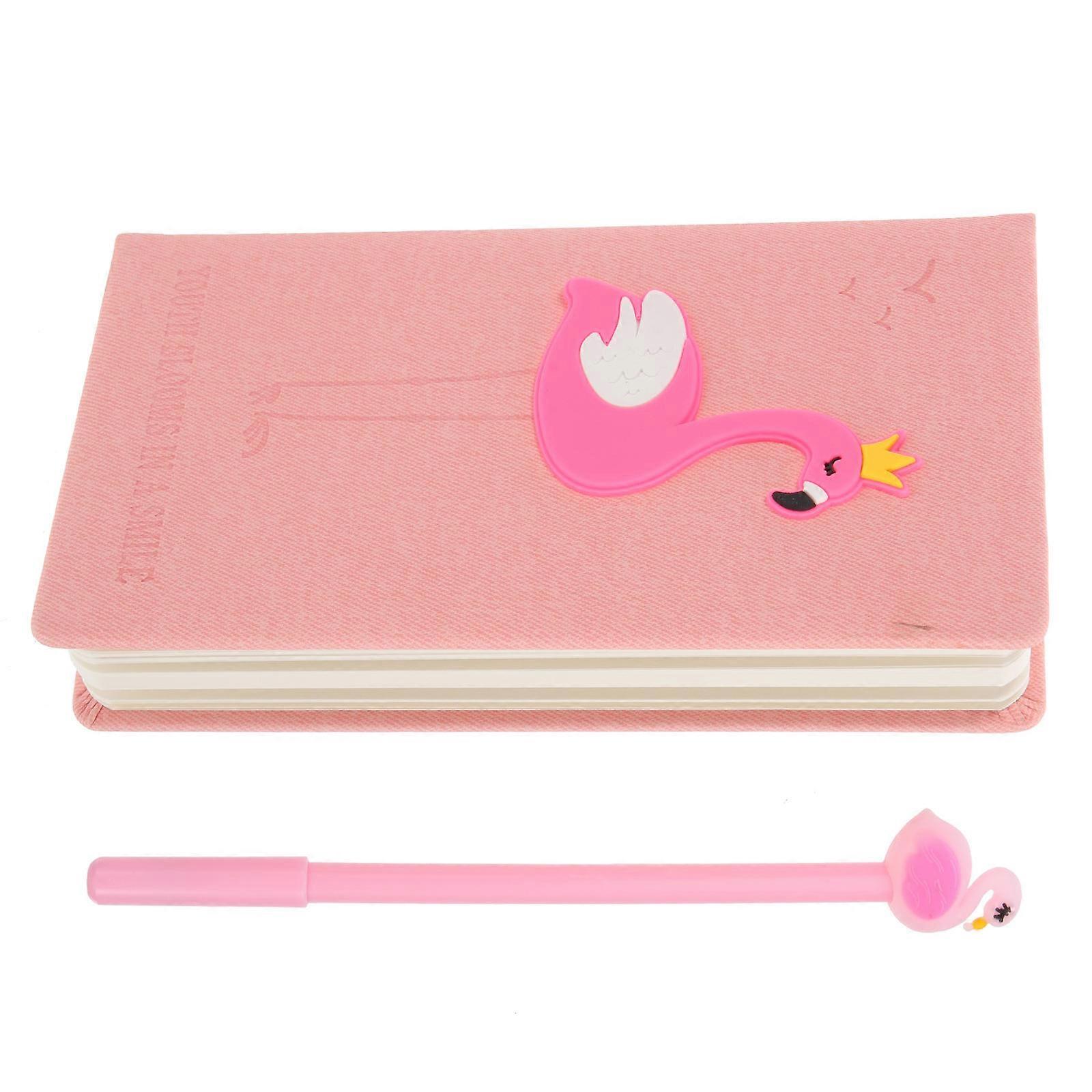Kawaii Flamingo Journal Notebook for Daily Planning – Stylish Portable Writing Book with Pen Holder for Office Use