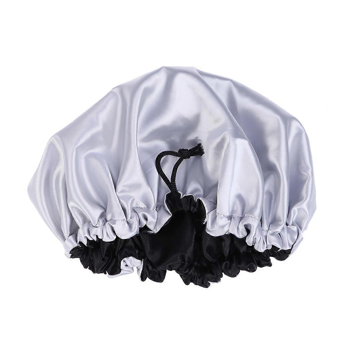 Protection des cheveux Sleeping Hat Bonnet Double Layer Drawstring Design Silver 1Pcs