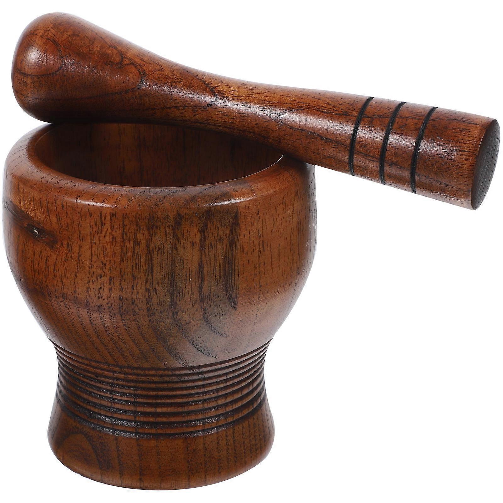 Wooden Garlic Grinder with Pestle – Manual Kitchen Crusher Bowl for Garlic and Ginger Paste, Compact and Safe for Easy Storage and Practical Cooking