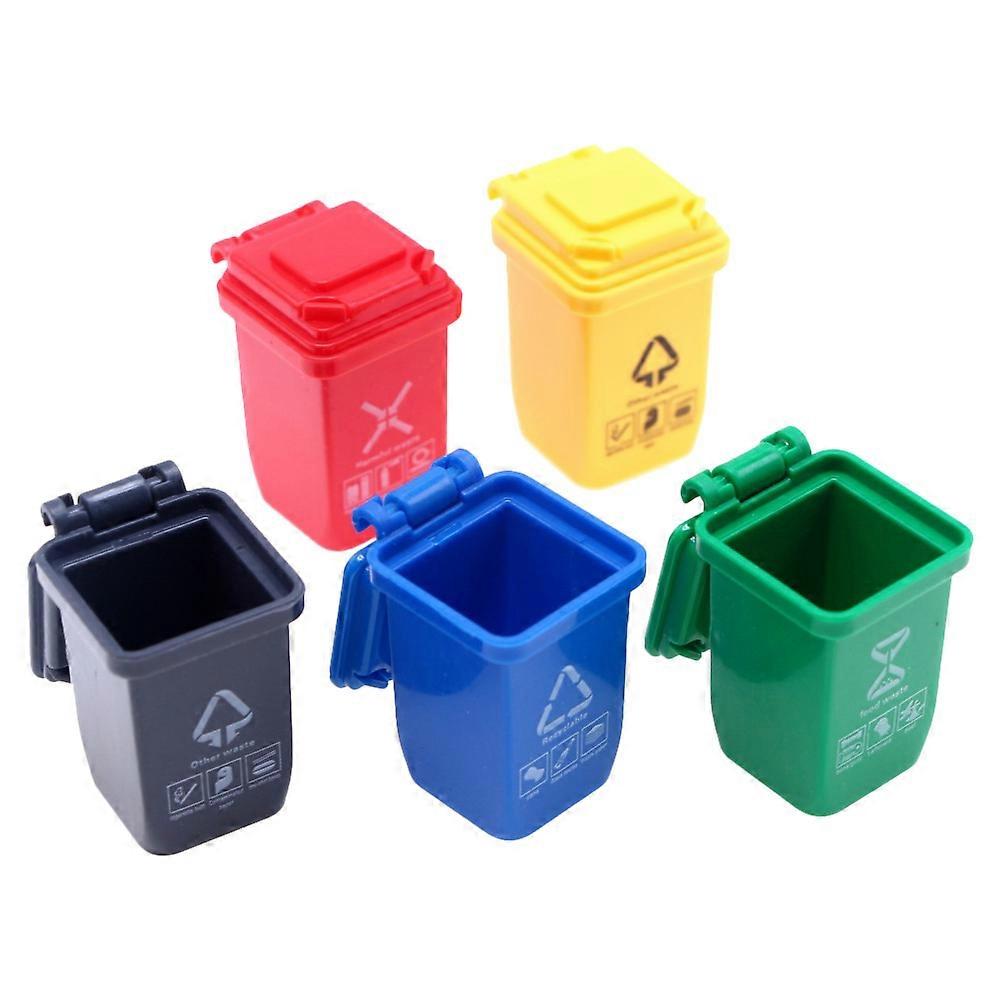 5pcs Mini Garbage Bins for Dollhouse, Realistic Street Litter Bins for Table Decor, Photo Props, Waste Sorting and Micro Landscape Scenarios