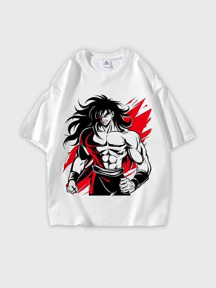 라운드넥 만화 패턴 루즈핏 반팔 티셔츠 E1272