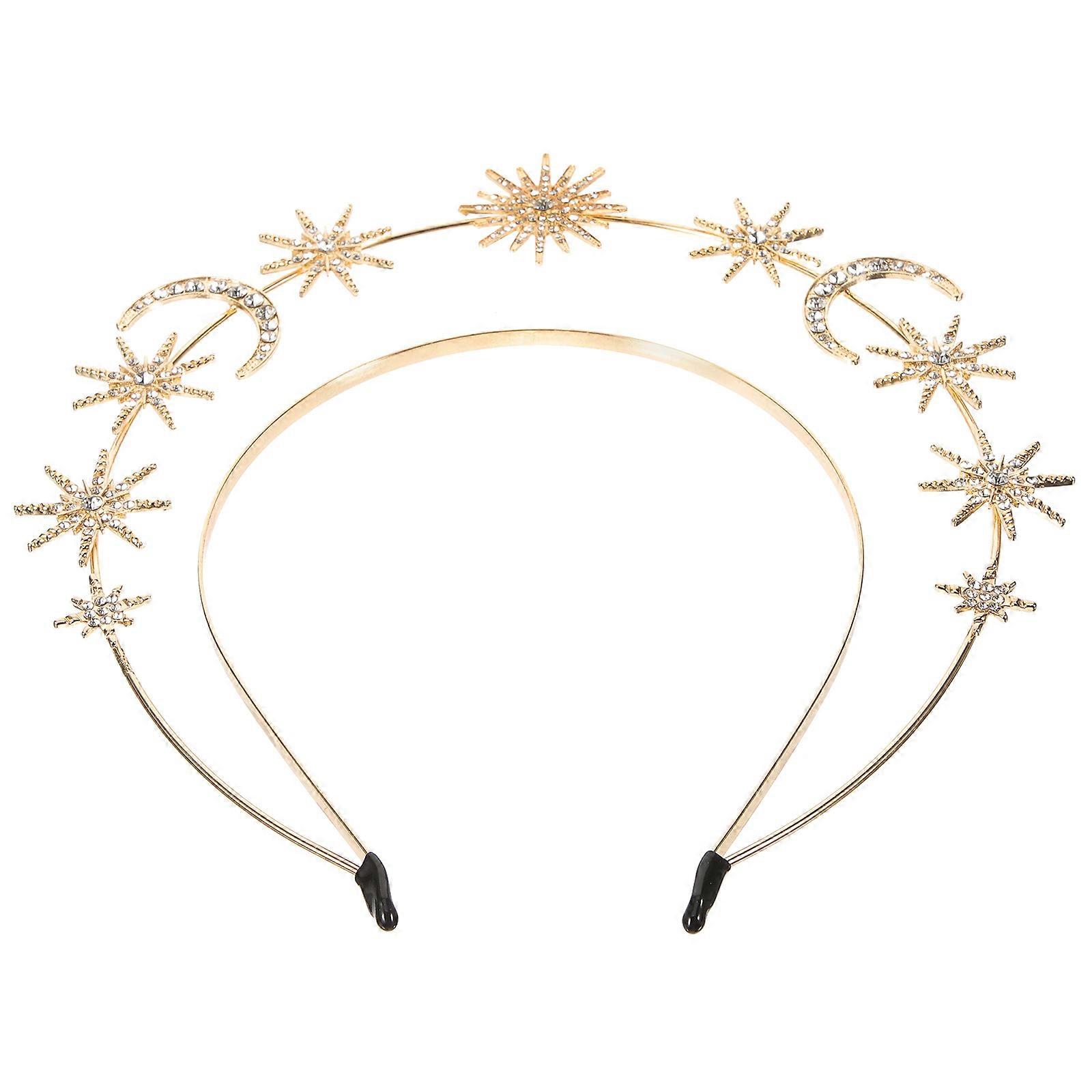 Golden Alloy Rhinestone Headband for Wedding Decorations Comfortable Double-layer Design 7 inches