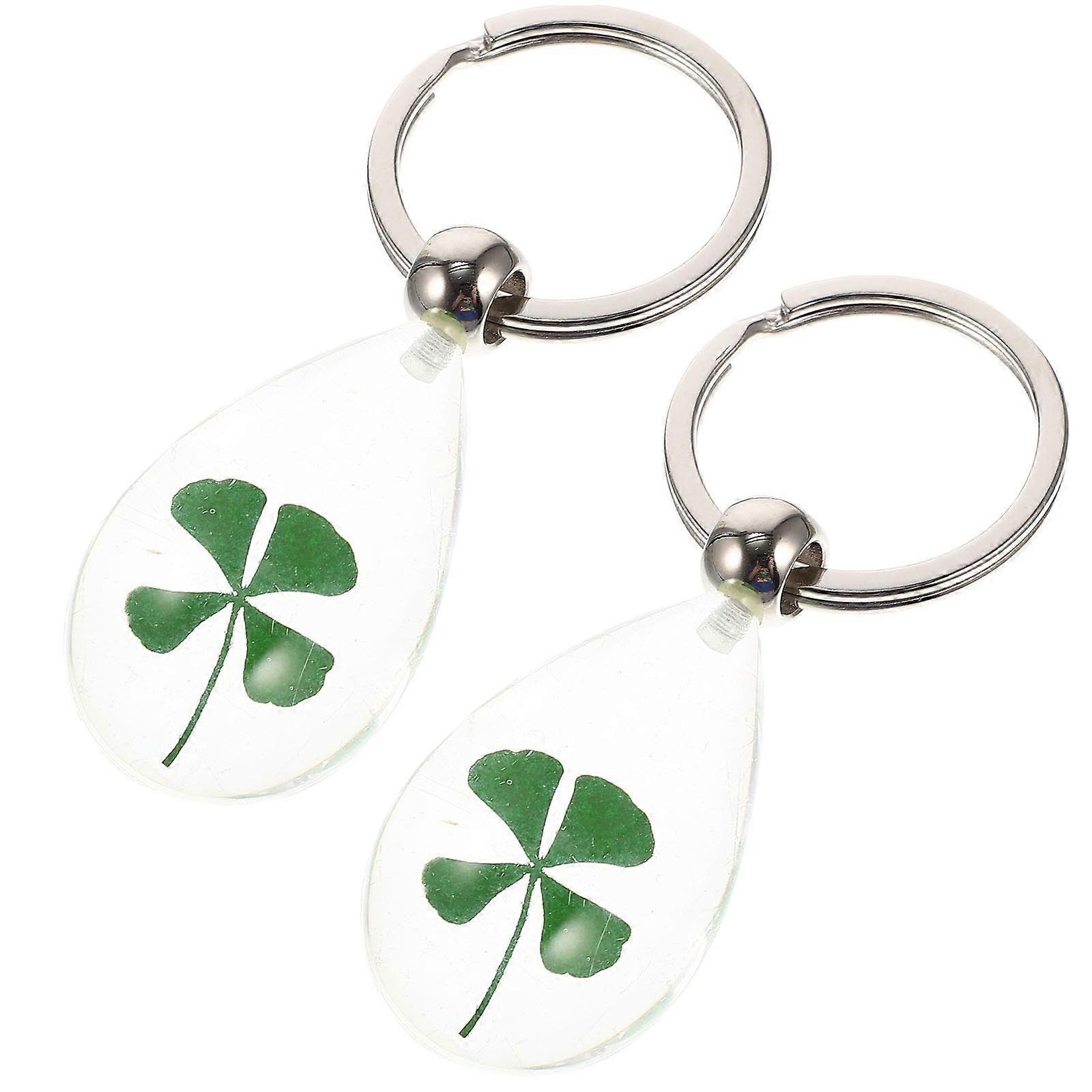 Car Keychain Four Leaf Keychains Resin Material St Patrick Day Everyday Use 2Pcs