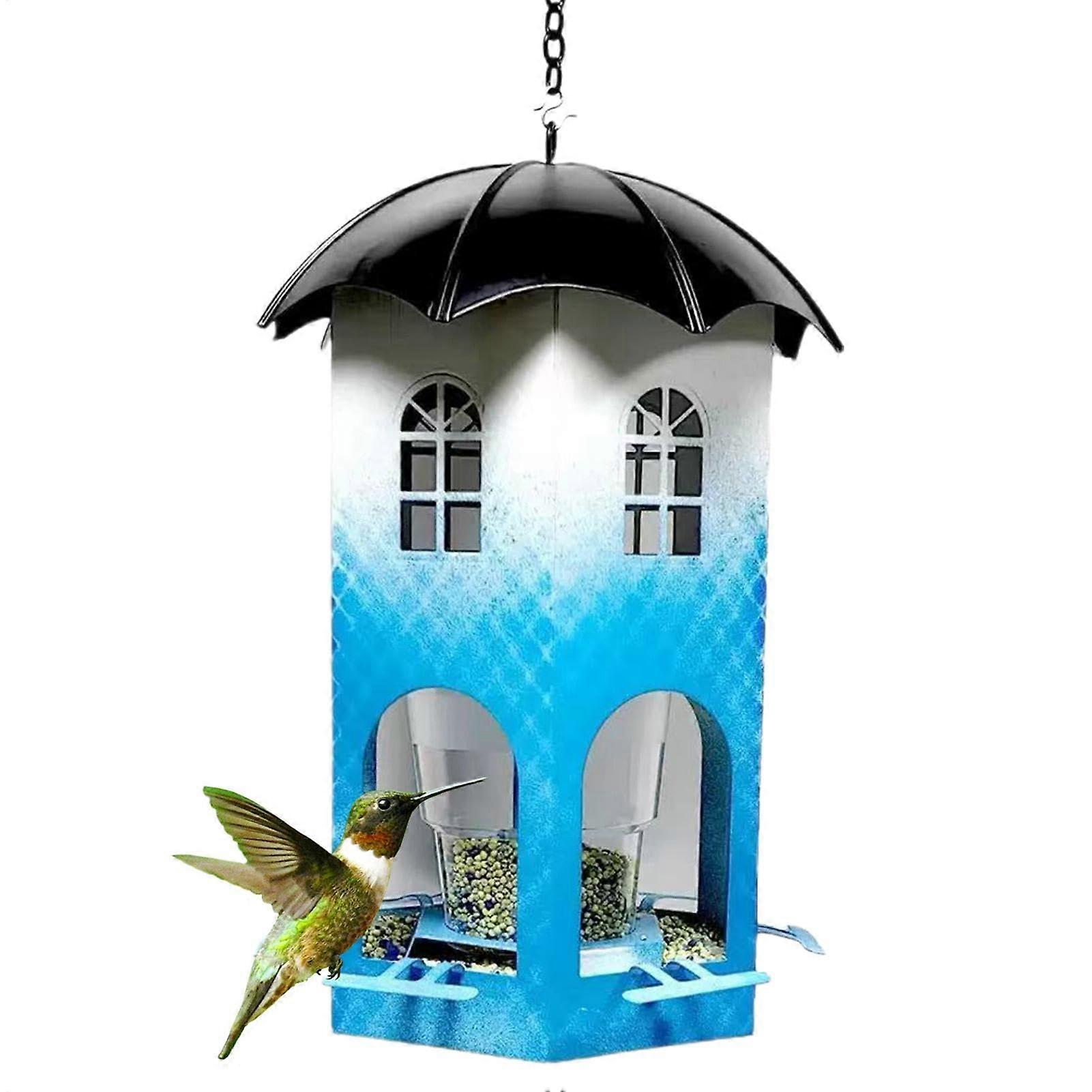 Bird Feeder Metal Finch Feeder Waterproof for Outdoor Use Weatherproof Feeding Station Easy to Fill Blue