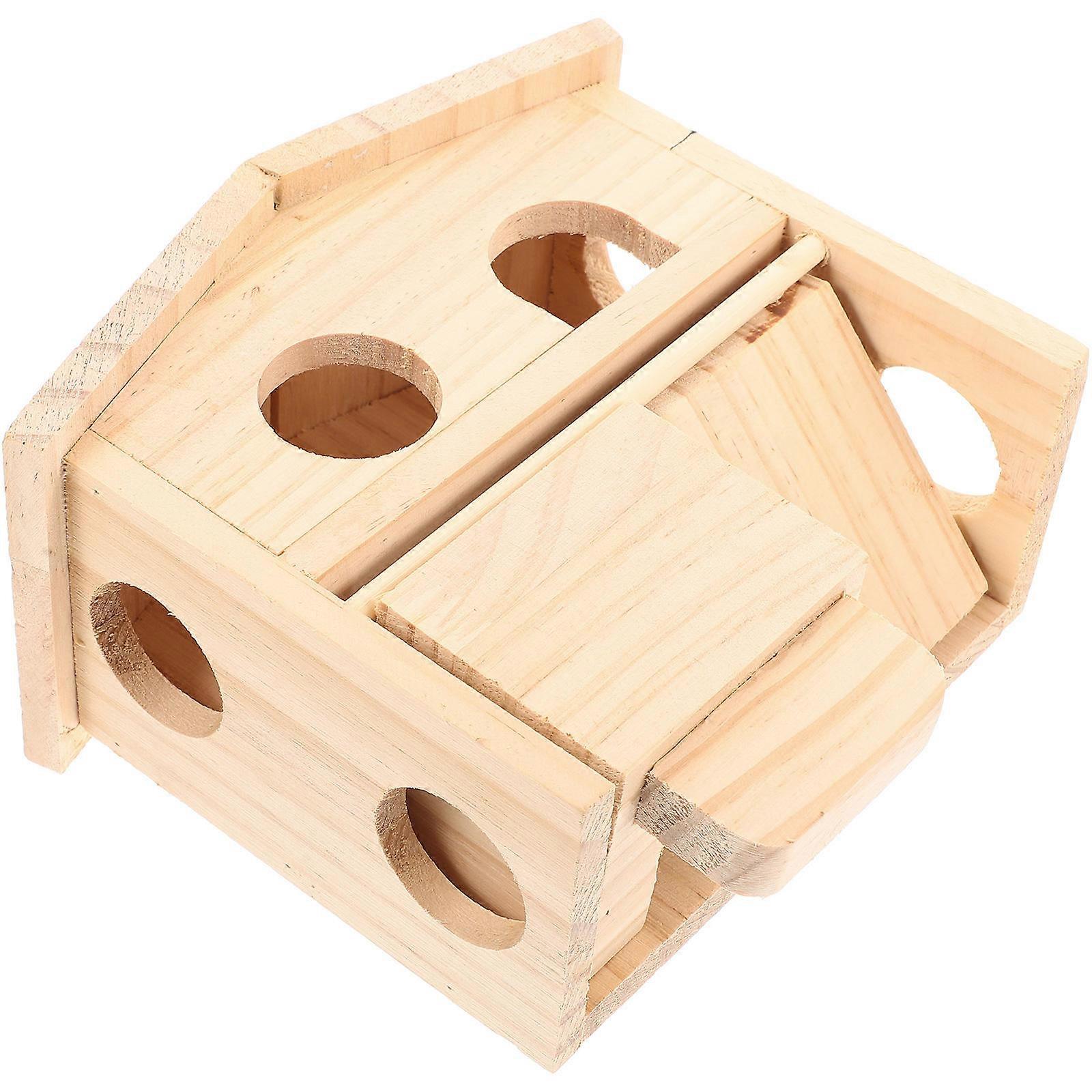Light Yellow Wooden Hamster Castle for Small Pets Comfortable Resting and Playing Space Double Decks