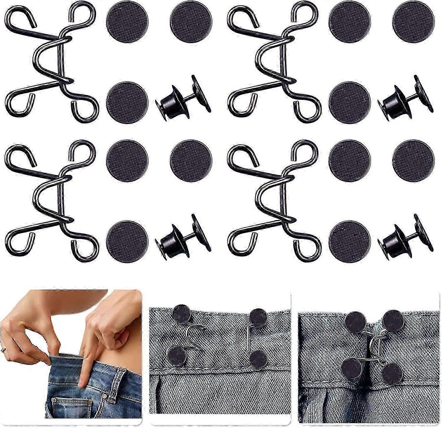 4 Set Pant Waist Tightener, Adjustable Waist Buckle Set Extra Button For Jeans To Make Tighter Button Adjuster For Pants Jeans Skirts Sleeves