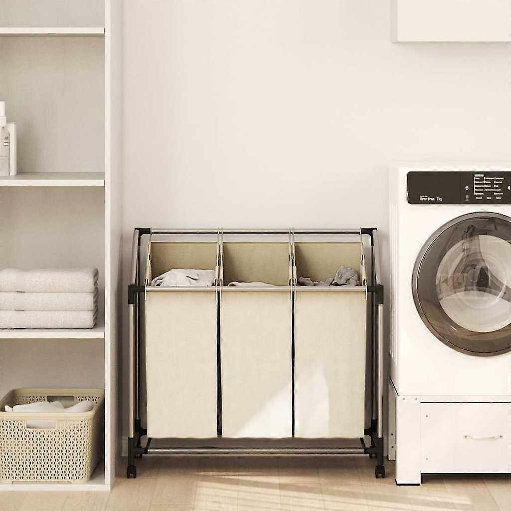 Laundry basket with 3 pockets cream steel