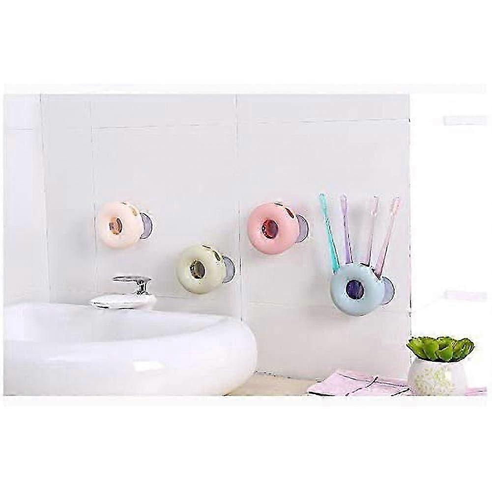 Strong Suction Cup Toothbrush Holder Organizer for Bathroom Wall - 4-Hole Pink Design for Easy Storage & Cleanliness