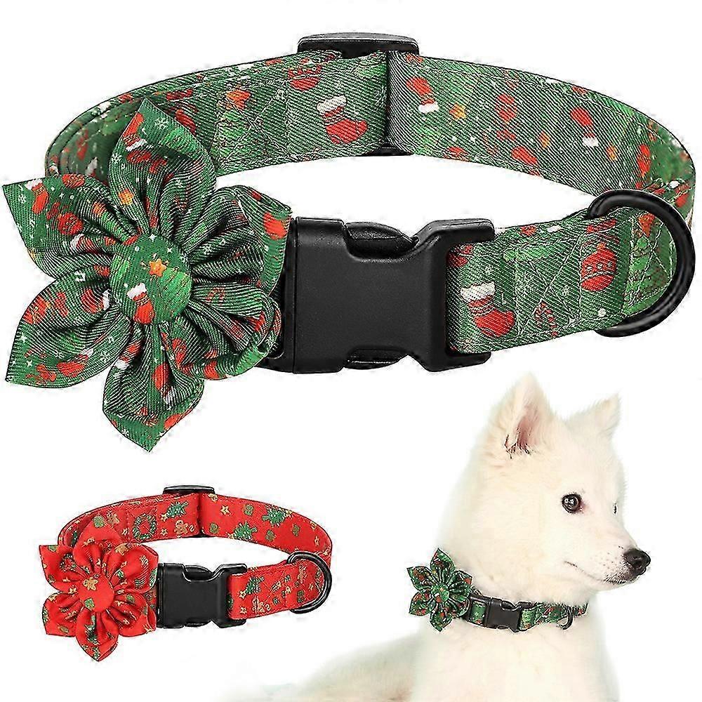 Christmas Nylon Dog Collar with Removable Flower Adjustable for Small Large Dogs