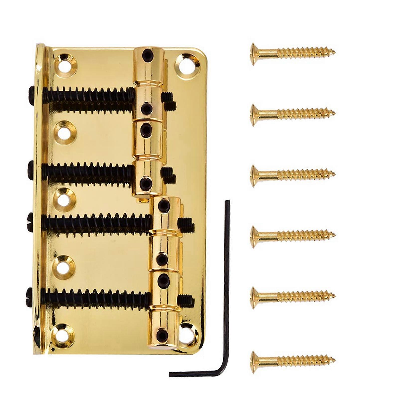 Professional Metal Four String Bass Bridge for 4 String Electric Bass Guitar (Golden)