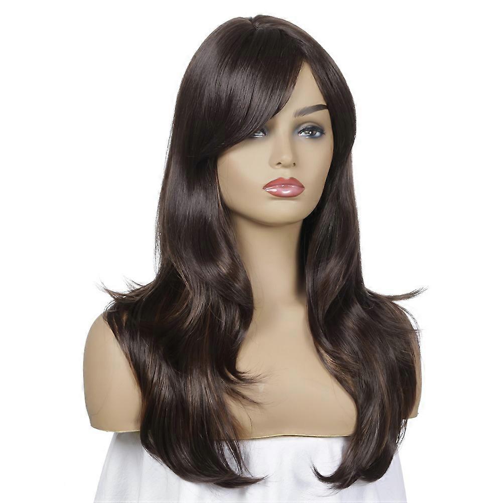 Here's a refined and professional product description for the **Women's Brown Long Curly Wig with Bangs**:
### **Women's Brown Long Curly