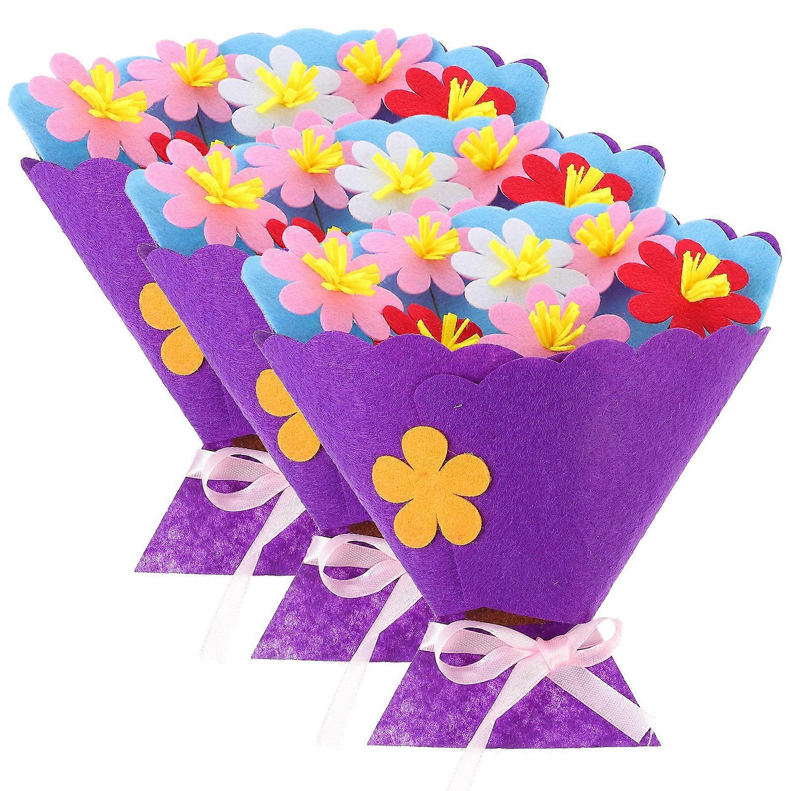 Educational DIY Flower Bouquet Craft Kit For Kids With Purple Color Designed For Imagination And Observation Development 3Pcs