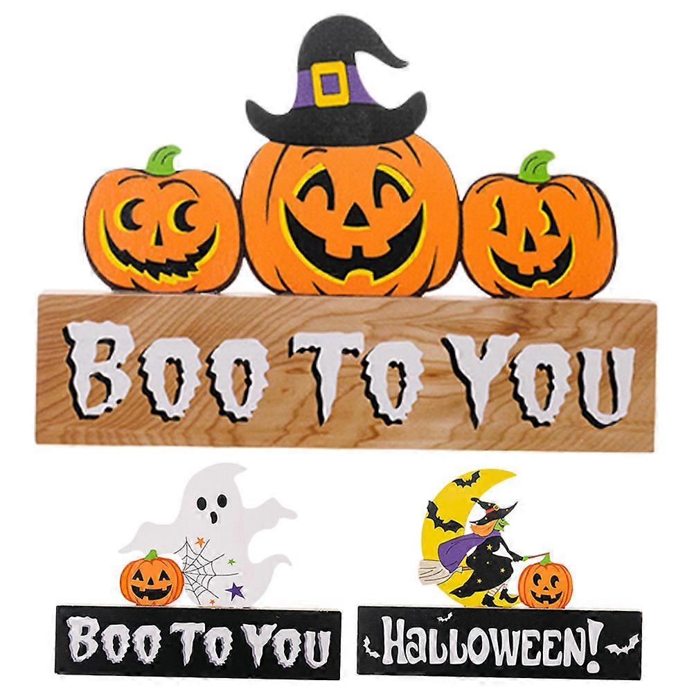 Festive 3Pack Wood Table Ornament Ideal For Halloween Parties Featuring Flat Bottom Structure For Stable Placement In Various Occasions